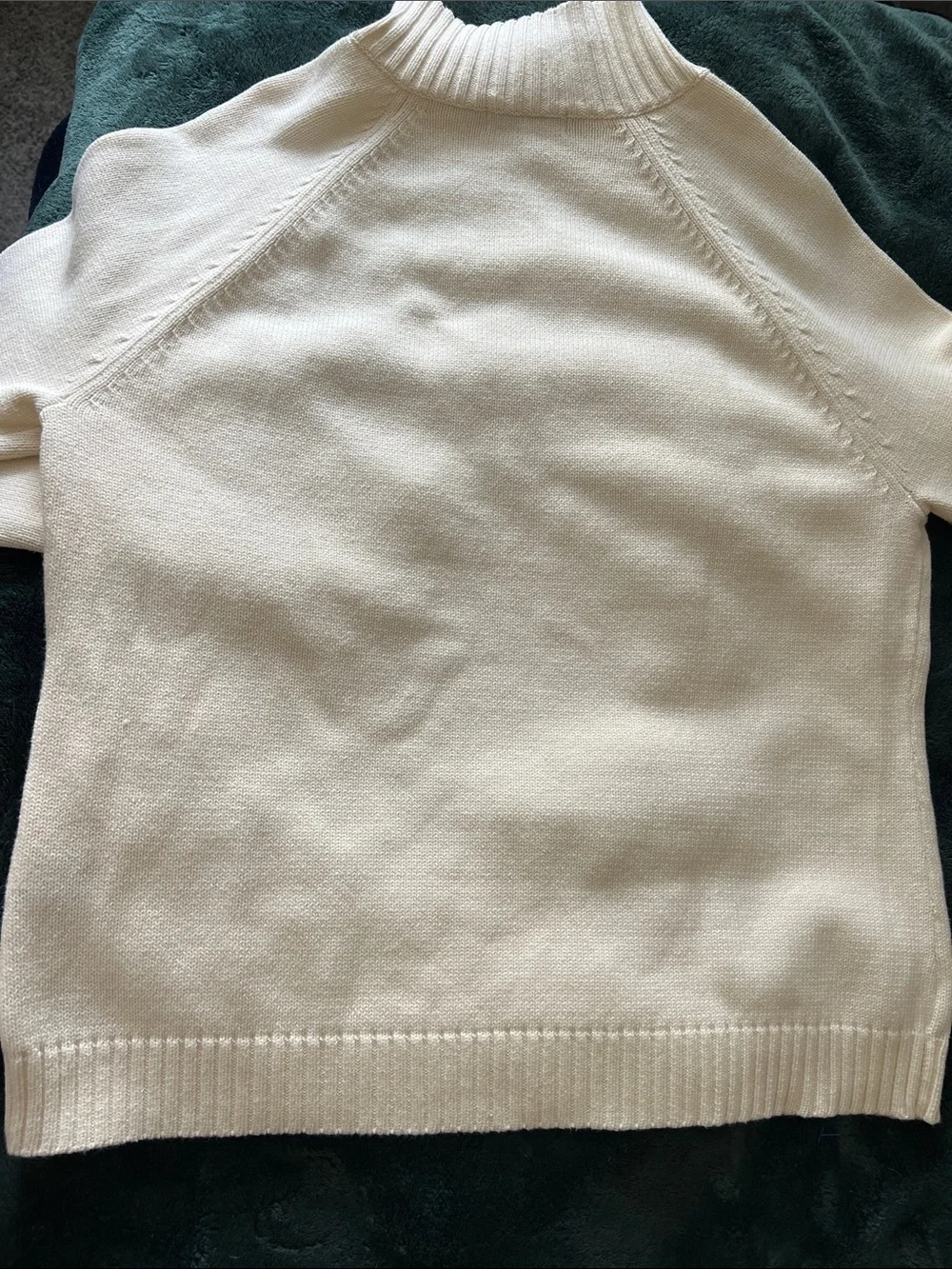 Chaps Cream Button-Shoulder Mock Neck Sweater